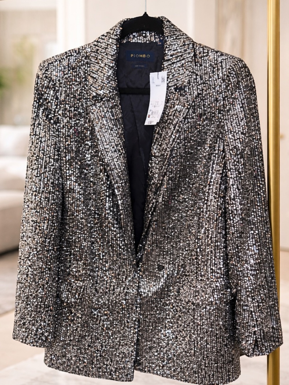 Piombo Silver Sequin Blazer Jacket with Notch Lapel